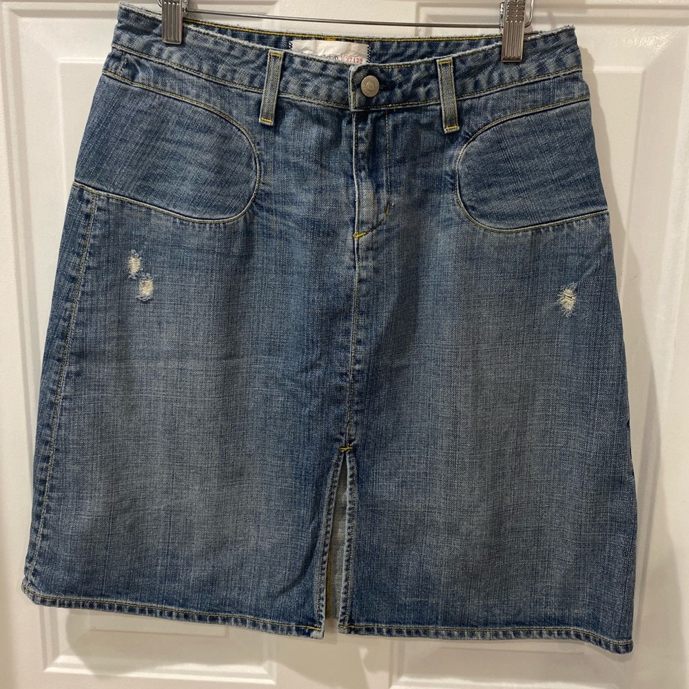 Paper Denim & Cloth Distressed Indigo Pencil Skirt